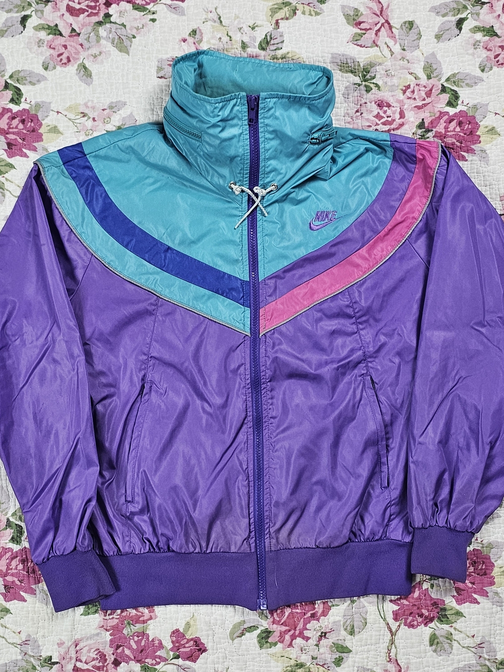 Vintage 80s Nike Women's Full Zip Windbreaker Pockets Colorblock